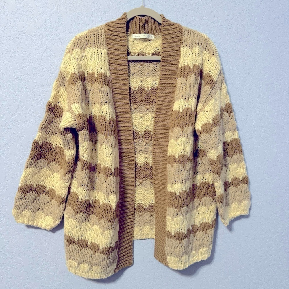 Altar’d State Holly Brown And Cream Striped Open Knit Cardigan